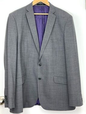 Ted Baker Mini Check Wool Blend Suit Blazer size 44L Dark Gray Check Executive